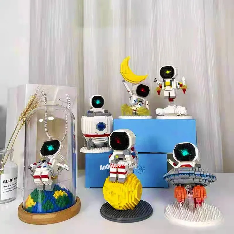 

Astronaut Mini Building Blocks Spaceman Figures Astronaut With Display Box LED Light Brick MOC Toys For Kids Gifts Home Decor