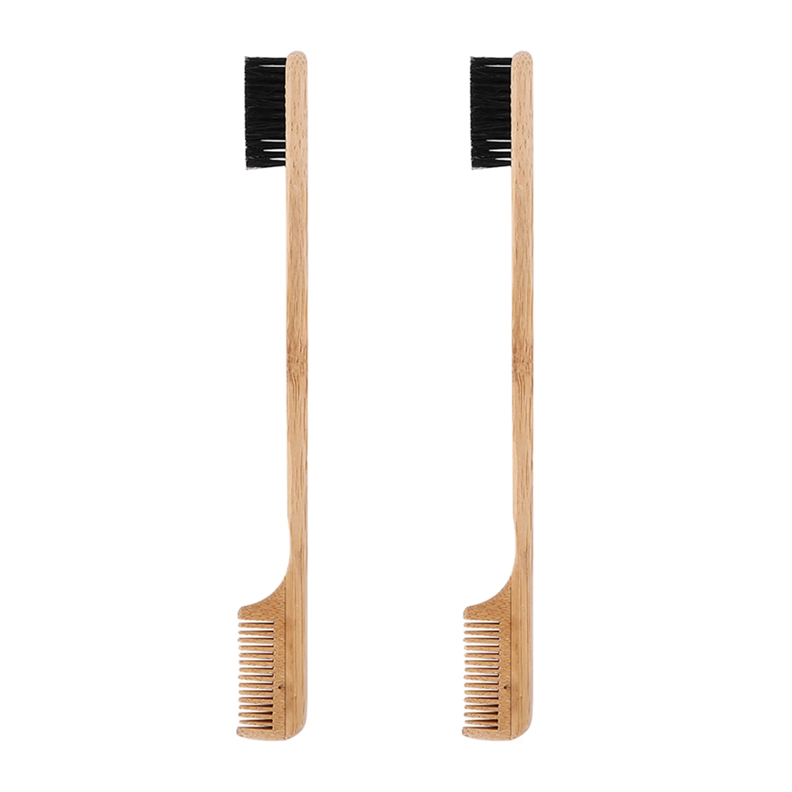 

2pcs Portable Gentle Care Easy Use Bamboo Handle Smooth Sturdy Compact Hair Edge Control Brush Eyebrows Curling Accessories