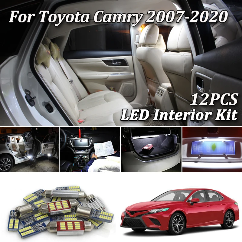 12 шт. белые светодиодные с CANBUS салона комплект ламп для Toyota Camry 2007- светодиодные фонари для салона