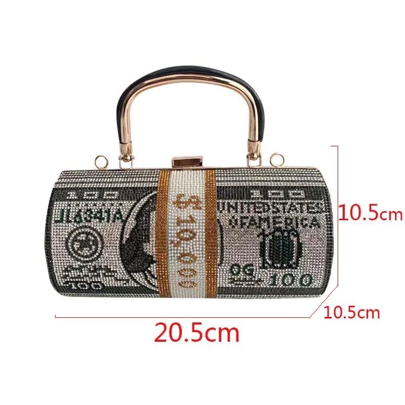 

2021 Rhinestone Money Clutch purse Dollar painting Crystal Diamond Evening bags women Round Luxury designer Party Handbag B368