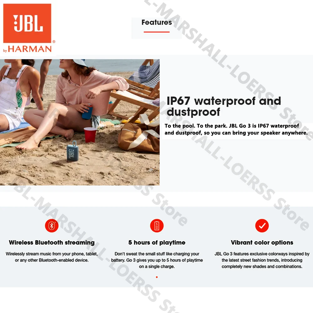 JBL GO 3 Портативный беспроводной Bluetooth динамик GO3 IP67 Водонепроницаемый Спорт на