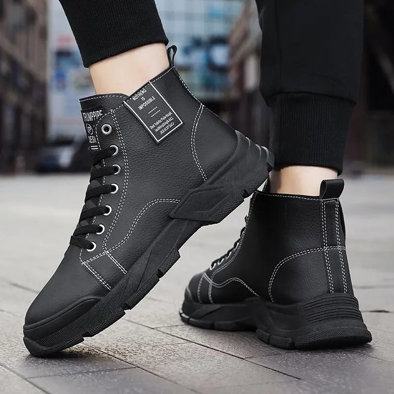 

Мужские мотоциклетные ботильоны из ПУ кожи, на шнуровке