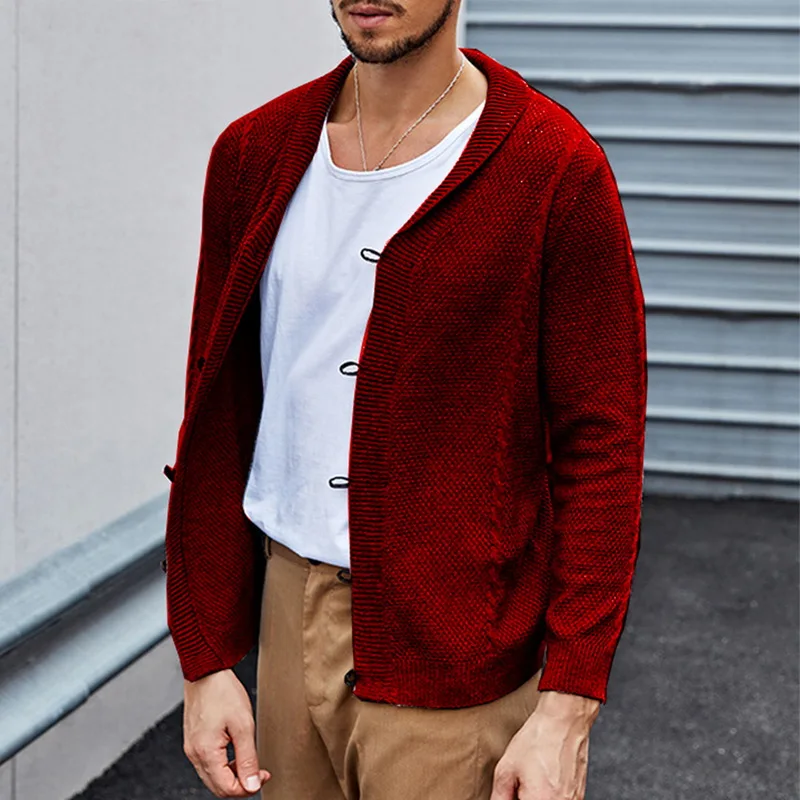 

Men's Vintage Style Basic Knitted Button Solid Abstract Cardigan Sweater Long Sleeve Cardigans V Neck Collar Shawl Collar