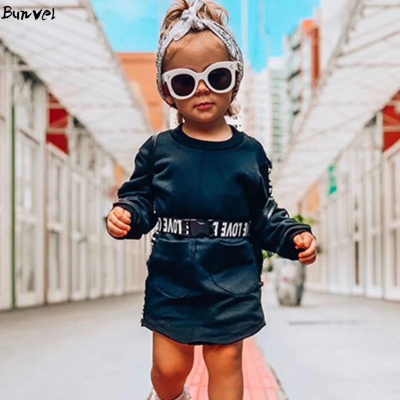 Bunvel/весенняя одежда для новорожденных девочек с поясом и буквенным принтом