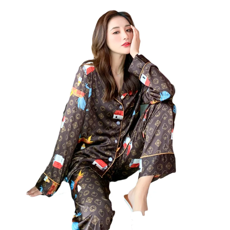 

Unisex 2 Pcs Silk Pajama Sets Autumn Women Sleepwear Long Sleeve Nightgown for Female Ladies Pyjamas Men Winter Soft Home Suit