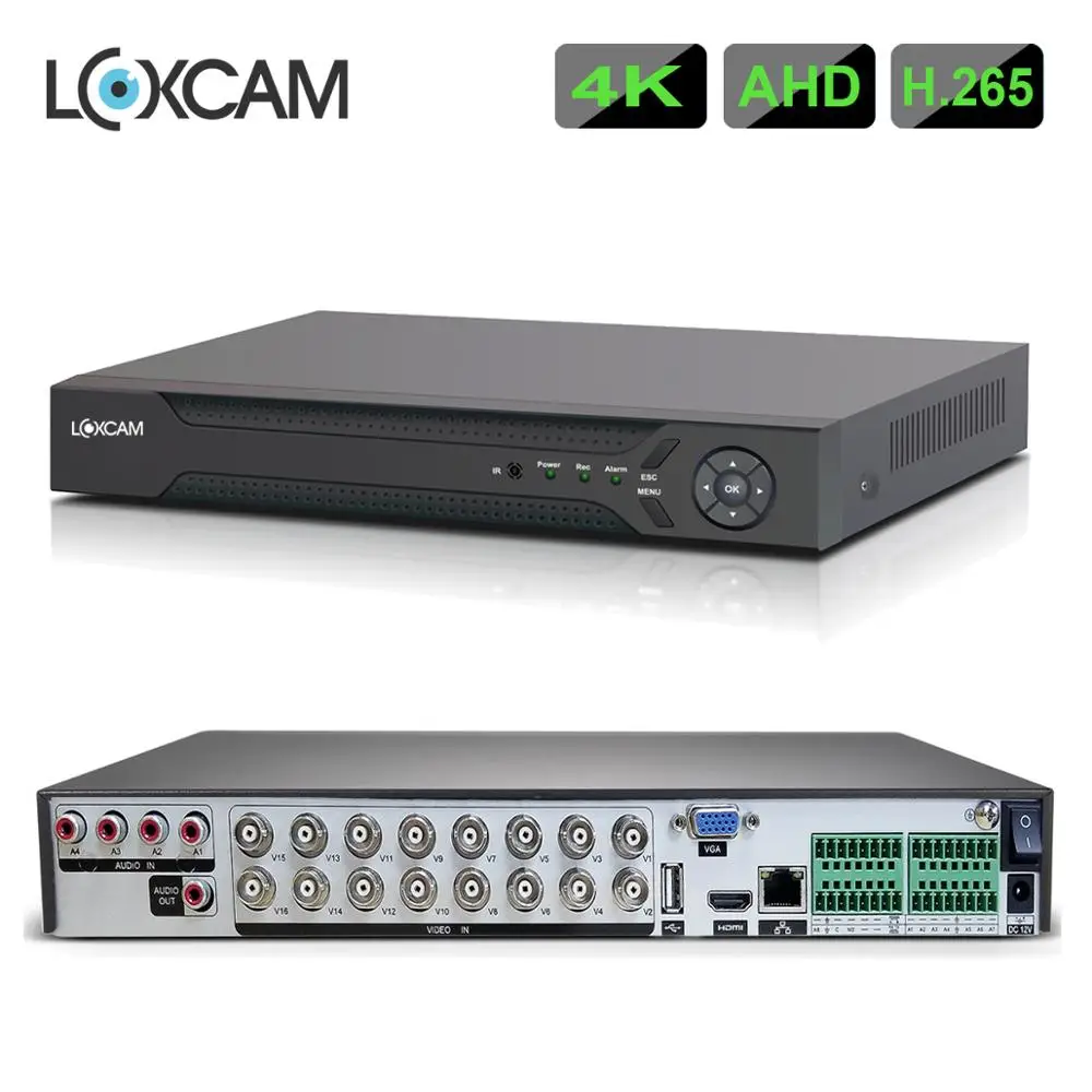 LOXCAM h.265 + 16 каналов 4K Ultra HD CCTV AHD DVR рекордер 6 в 1 8MP NVR Видеонаблюдение dvr для