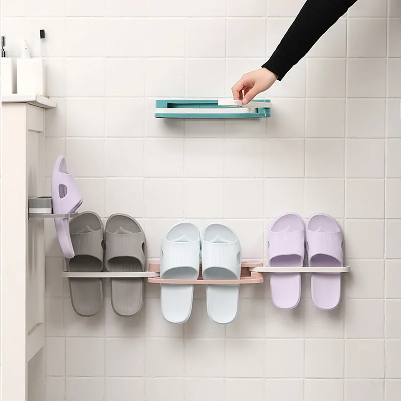Adjustable Space-saving Wall-mounted Slipper Shoes Rack Support Slot No-punch Bathroom Shower Shelf Cabinet Stand Holder | Дом и сад