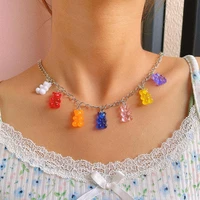 transparent resin gummy bear hip hop metal chain necklaces earrings for women cute rainbow bear necklace korea hot sale jewelry