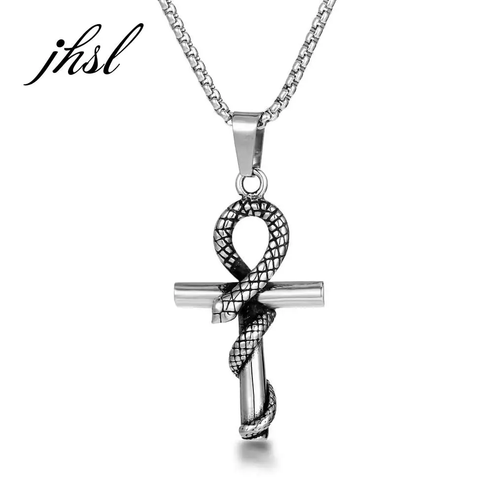 JHSL uomo uomo egiziano Ankh Crux Ansata croce collana pendente serpente moda cristiana scatola di gioielli catena acciaio inossidabile