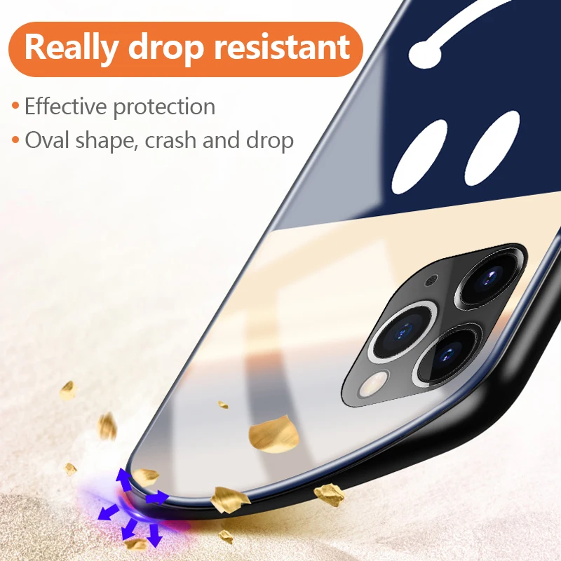 Luxury Cute Oval Smile Tempered Glass Phone Case For iPhone 13 12 11 Pro Max XSmax XR X SE 8 7 6 Plus Mirror Silicone Cover