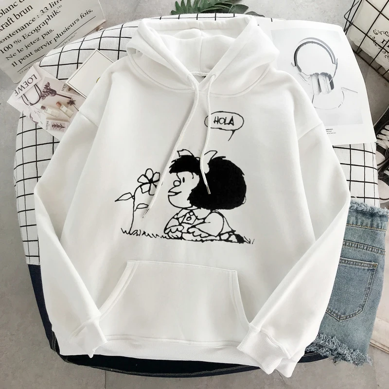 

Kawaii Mafalda Anime Korean Fashion Hoodies Women Harajuku Spring Cartoon Long Sleeve Clothes Mafalda Graphics Sweetshirts Tops