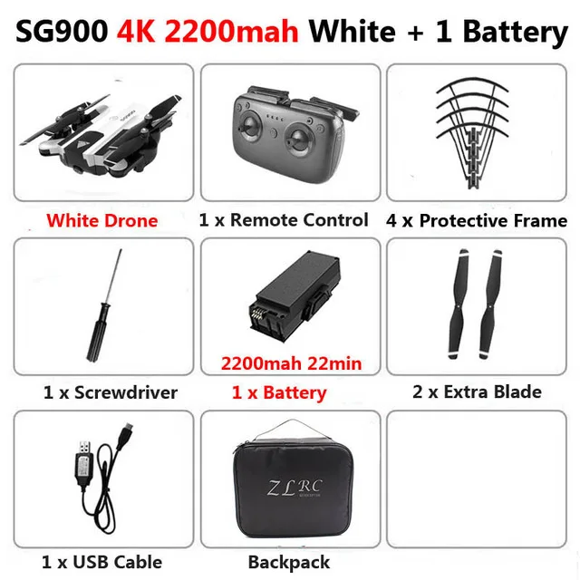 W4K2200mAh1B Bag SG900 50x Zoom RC Drone With 4K HD Camera Professional selfie FPV 22minutes long flight Quadcopter Follow Me Helicopter Toy - Цвет: W4K2200mAh1B Bag