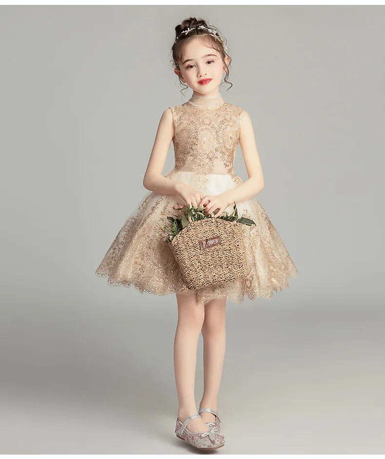 Children's Princess Dress Girl's Wedding Girl Sleeveless Evening Gold Sequins Baby Baptism Pageant Gown | Детская одежда и