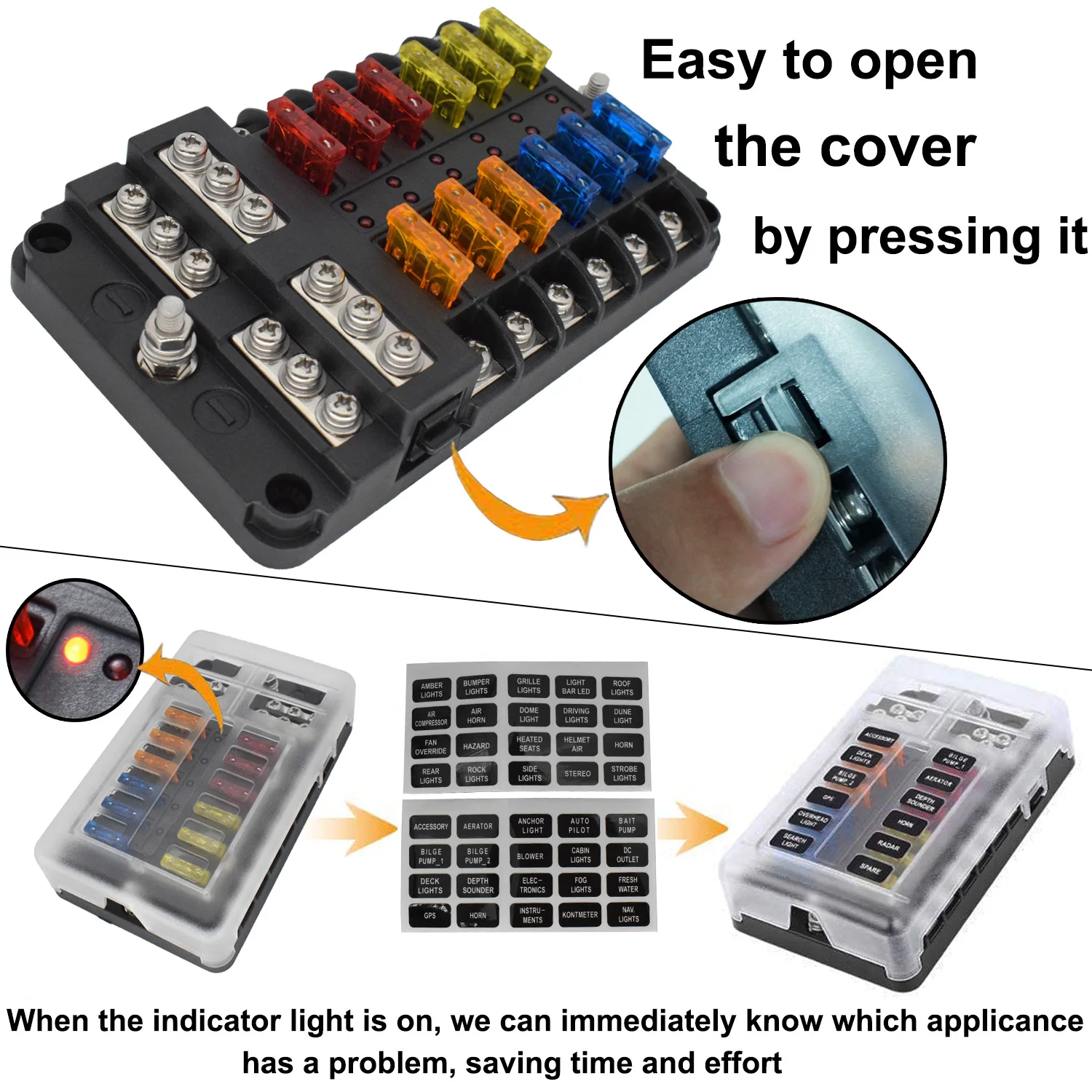 32V Car Fuse Box Holder M5 Stud With LED Indicator Light 12 Ways Blade Cover For Auto Boat Marine Trike Pickup Ship | Автомобили и