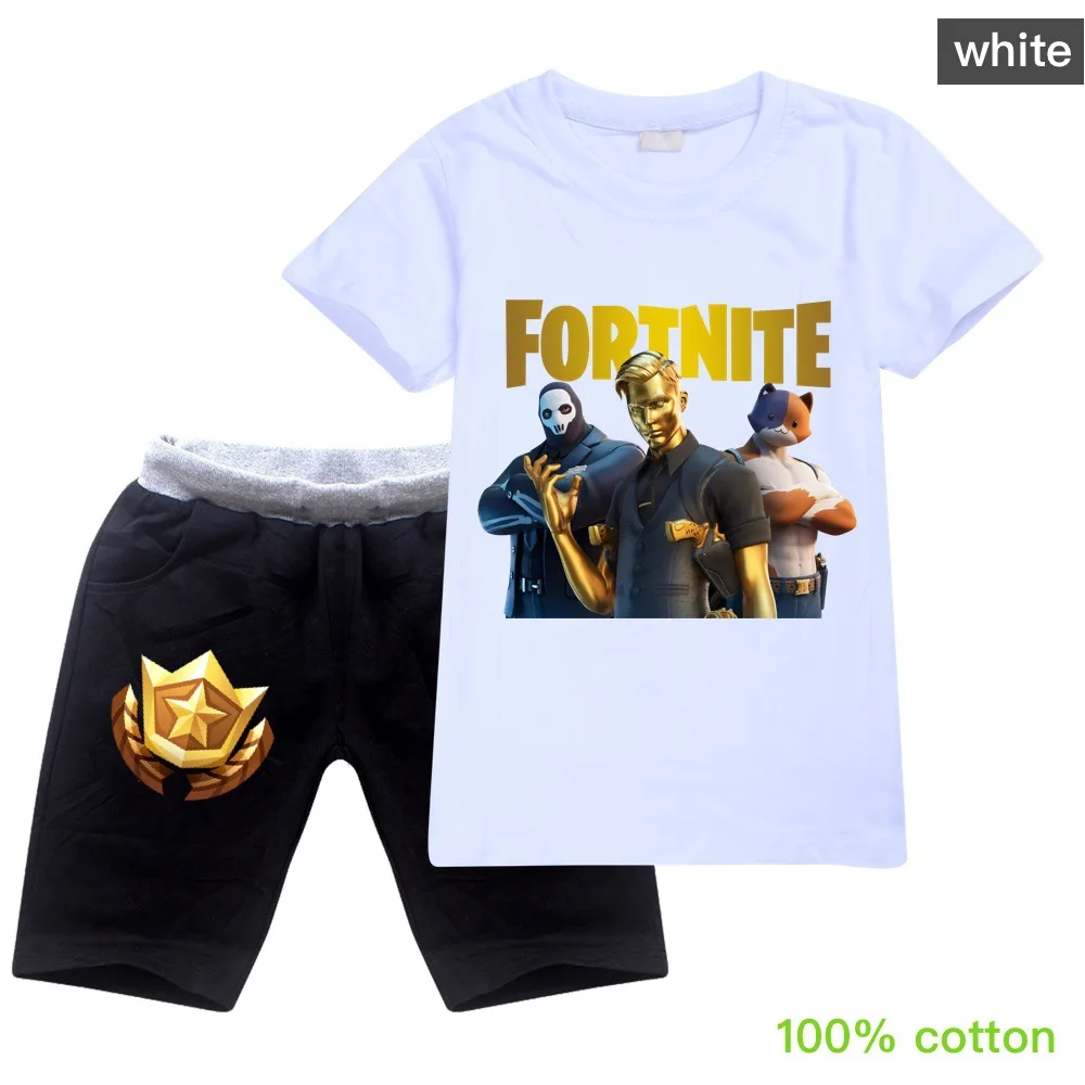 Детская одежда Fortnites комплекты одежды для детей 100% хлопок летняя рубашка с