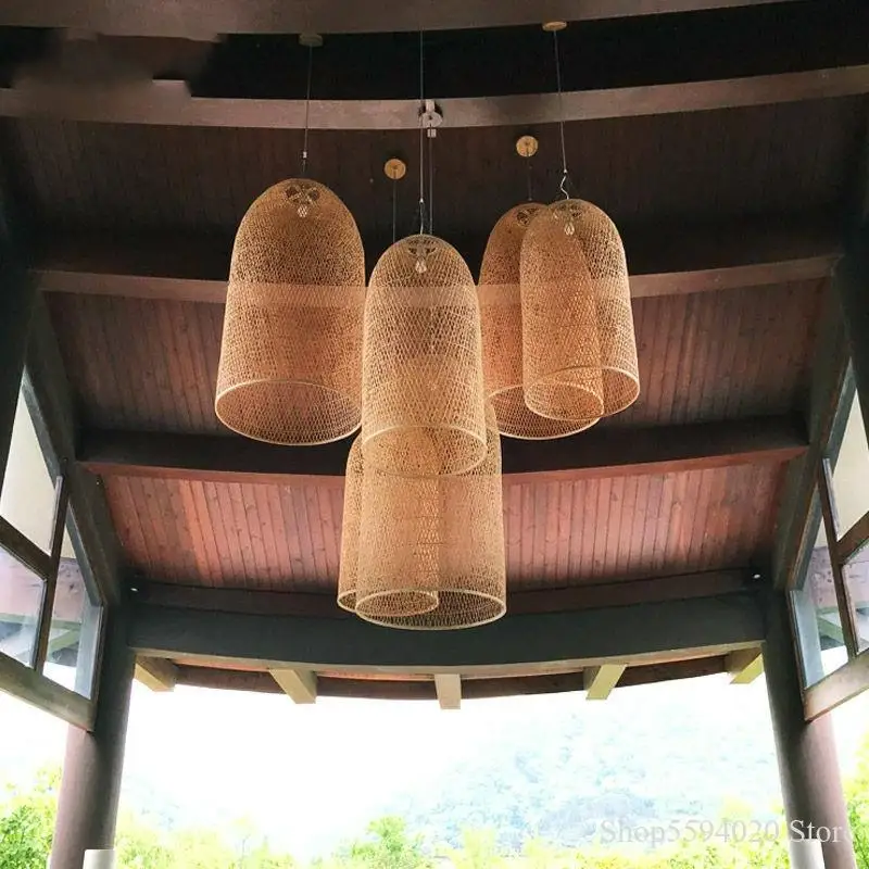 

Modern Bamboo Lights Work Hand Knitted Pendant Lights Pendant Lamp Chinese Style Wood Hanging Light Fixture Indoor Lighting