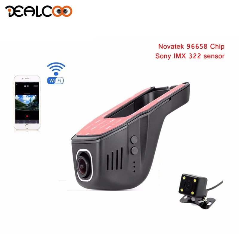 Автомобильный видеорегистратор с двумя объективами Wi Fi камерой заднего вида