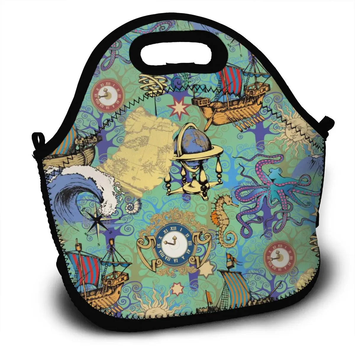 

Портативный изолированный термальный Ланч-бокс Bento с изображением осьминога и морских путешествий, сумка для хранения пикника, Ланч-бокс