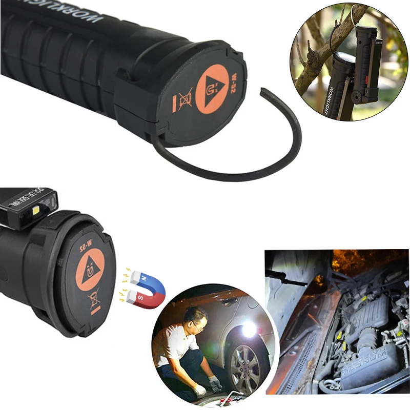 Magnet Working LED Flashlight COB Lamp Built in USB Rechargeable Battery 3 Modes Emergency Repair Outdoor Camping Fishing Torch | Лампы и