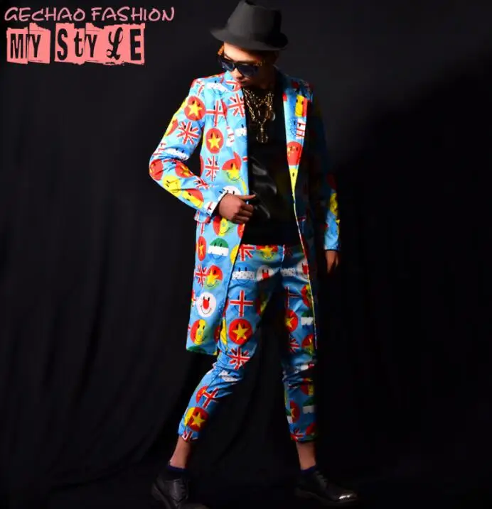 Блейзер средней длины мужские костюмы Дизайнерская куртка с принтом пальто