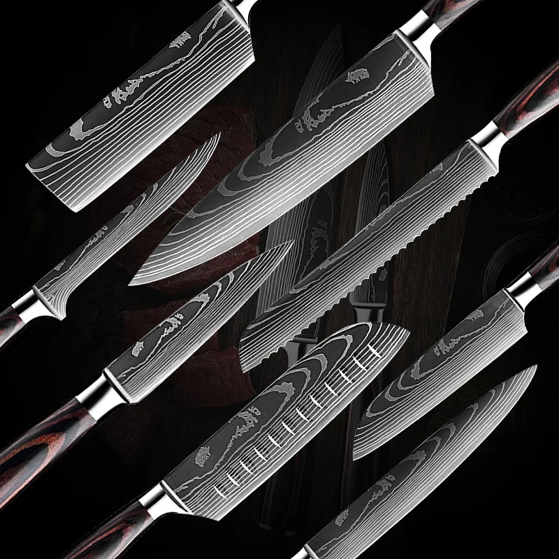 Нож шеф-повара Высокоуглеродистый дамасский лазер | Дом и сад
