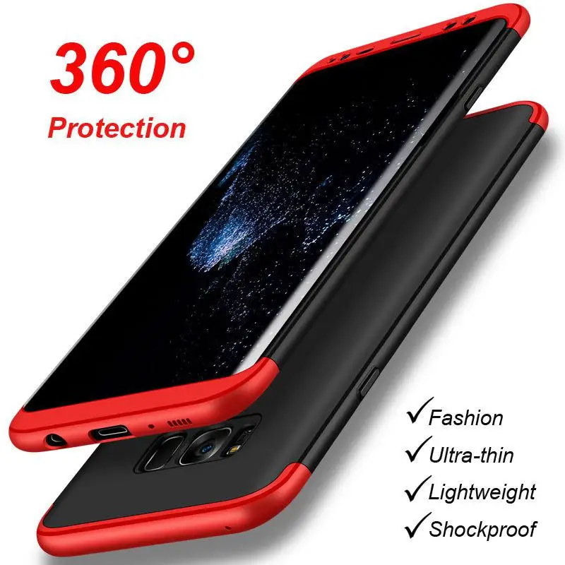 Тонкий армированный жесткий чехол для Samsung S8/S8 Plus/Note 8 3 в 1 360 градусов Полная
