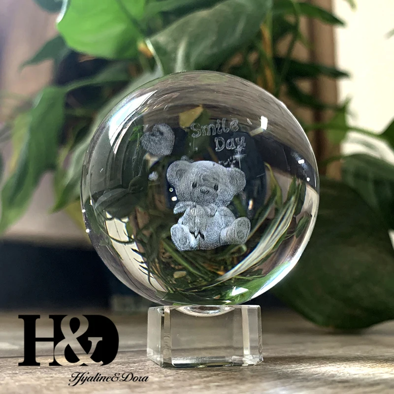 H &amp D 60 мм 3D лазерная гравировка Кристальный Медвежонок шар стеклянный лечебный