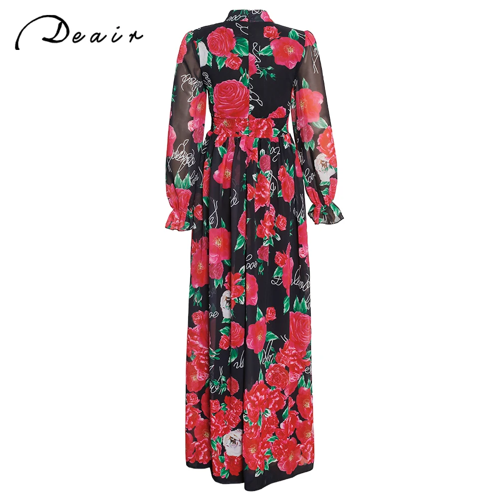 

Spring Long Sleeve Women Pleated Floral Print Dress 2020 Elegant Female Plus Size African Office Ladies Vintage Midi Dress Retro