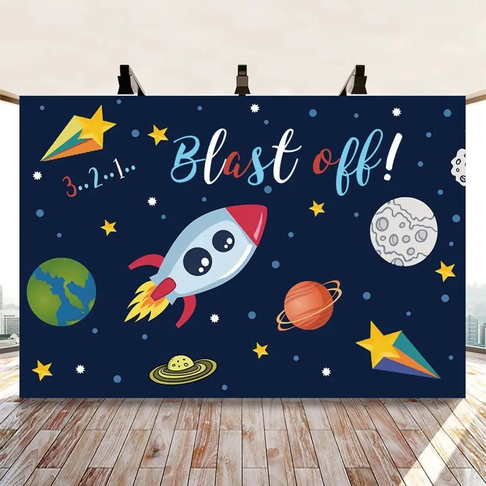 

Custom Outer Space Theme Backdrop for Kid Birthday Space Party Planet Birthday Decoration Astronaut to The Moon Photo Background