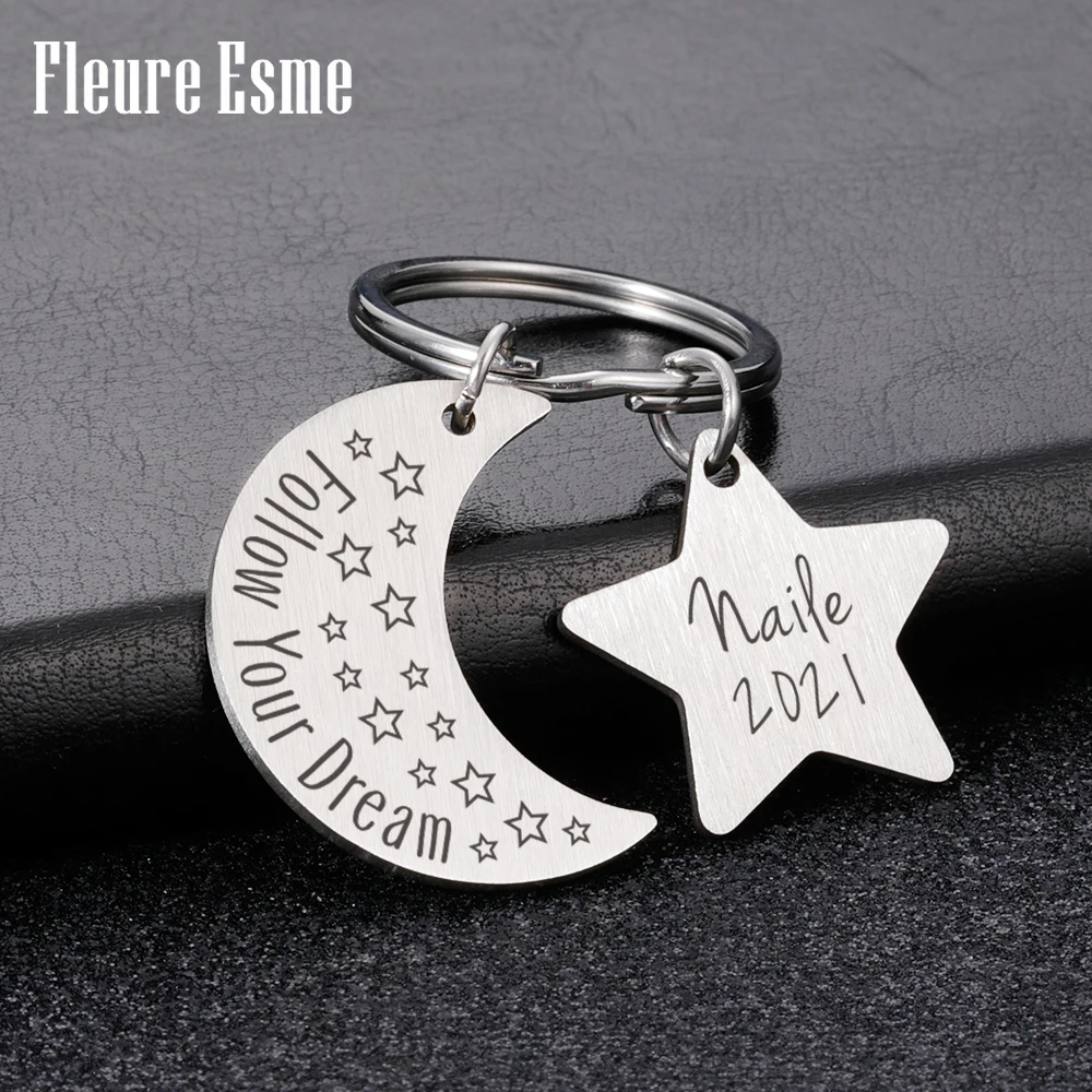 

Personalized Keychains Engraved With Names Engraved With FOLLOW YOUR DREAM Custom Name Keyrings Cheap Men Women Customized