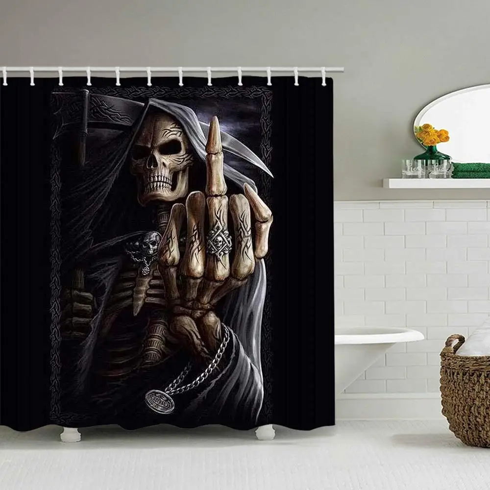 

Hot sale printing waterproof horror skull death bathroom shower curtain partition curtain optional kit