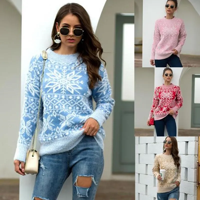 

Autumn Lady O-neck Long Sleeve Christmas Sweater Women Snowflake Pullover Sweater Fashion Casual Comfortable Long leeve Sweater