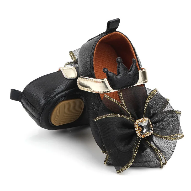 

Hot Sale Brand New Toddler Baby Girls Flower Crown Shoes PU Leather Shoes hard Sole Crib Shoes Spring Autumn First walkers 0-18M