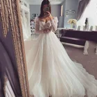 Элегантное свадебное платье с длинным рукавом Vestido de Noiva 2021, пляжные свадебные платья из блестящего тюля, женское модное платье