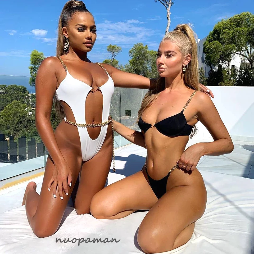 Женский сексуальный комплект бикини с металлической цепочкой купальник женский