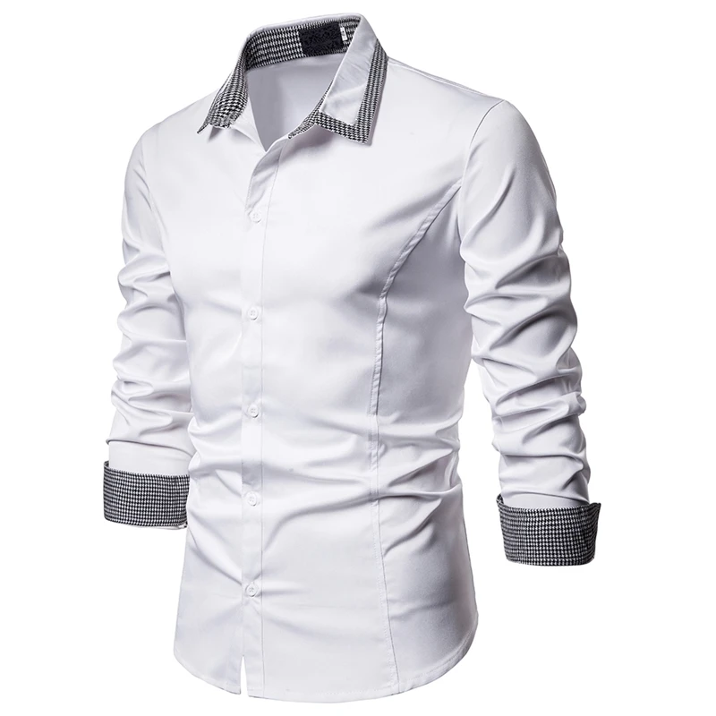 Disputent Мужская Повседневная рубашка Slim Fit на пуговицах официальные сорочки с