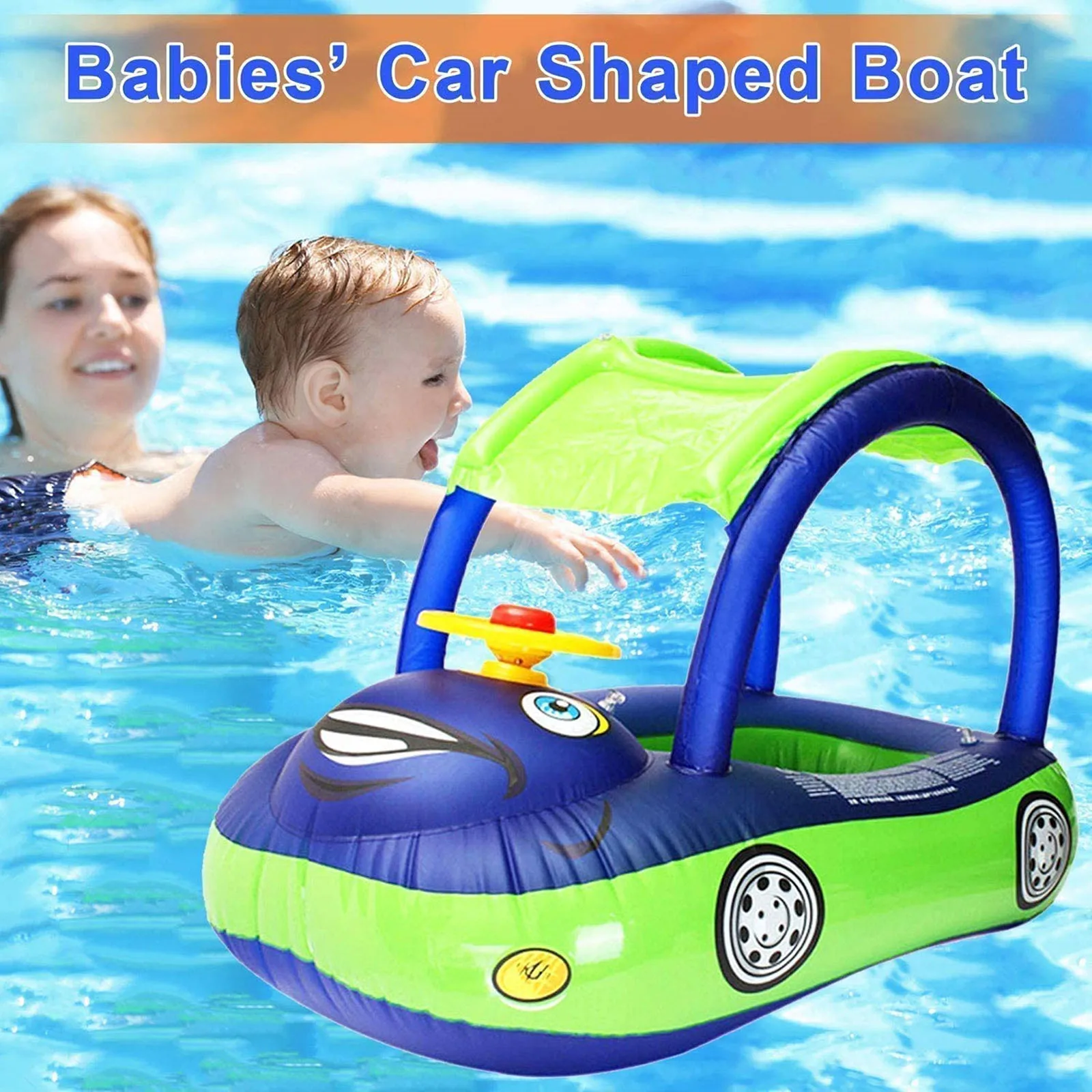 

Summer Baby Car Pool Float Safety Swimming Rings Inflatable Swim Float With Sunshade Seat Raft Water Fun Pool Toys