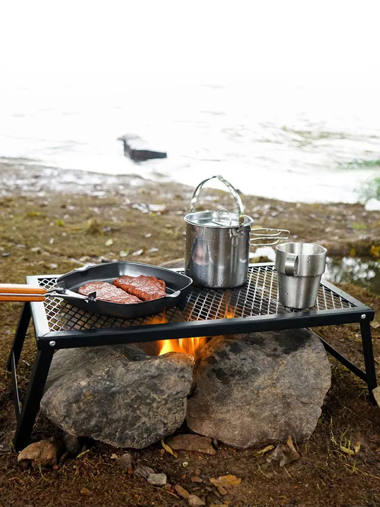 

Outdoor Folding Campfire Grill Heavy Duty Steel Grate Portable Over Fire Camp Grill For Outdoor Cooking Grill Grate Black