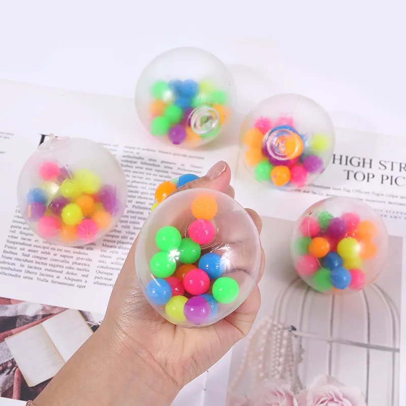 

Rainbow Pressure Ball Fidget Sensory Toy Colored Beads Stress Relief Ball TPR Soft Glue Burr Pinch Squeeze Kids Gift