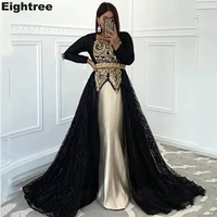 eightree black moroccan caftan evening dress long sleeves two piece dubai saudi arabic evening party dress abaya prom dress