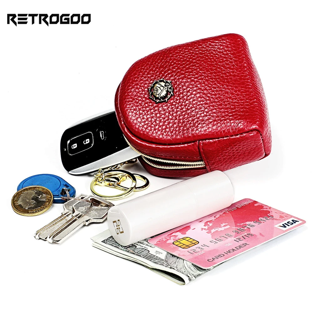 RETROGOO 2021 Fashion Genuine Leather Mini Girl Wallet Super Small Women Purse Zipper Pocket Key Bag Metal Cute Flower Money Bag