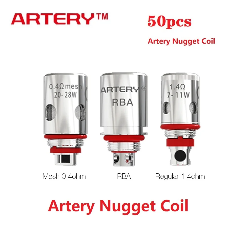 50 шт. оригинальная артерия Nugget AIO Катушка w/HP сетка 0.4ohm &amp HP Обычная 1.4ohm RBA катушка