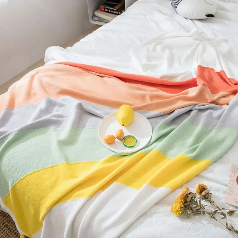 Хлопковое трикотажное одеяло в скандинавском стиле радужную полоску милое