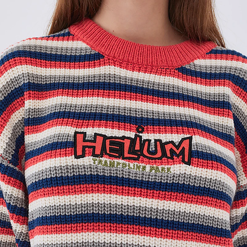 

Mens Striped Knitted Loose Sweaters 2020AW HipHop Unisex Casual Vintage Oversize Couple Round Neck Pullover Sweater Tops