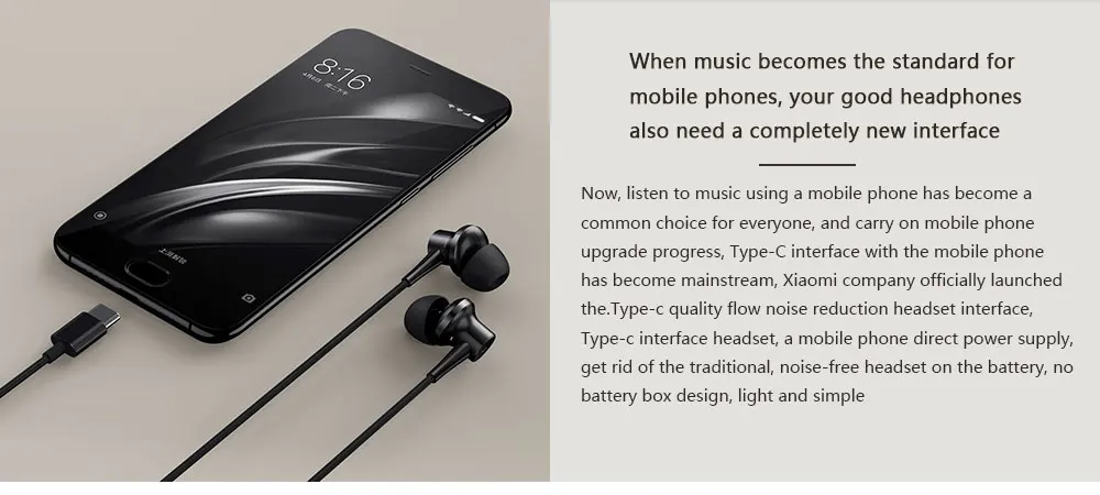 Оригинальные наушники Xiaomi ANC type-C с шумоподавлением, проводное управление с микрофоном для смартфона Xiaomi Max 2 Mi6 Hybrid HD