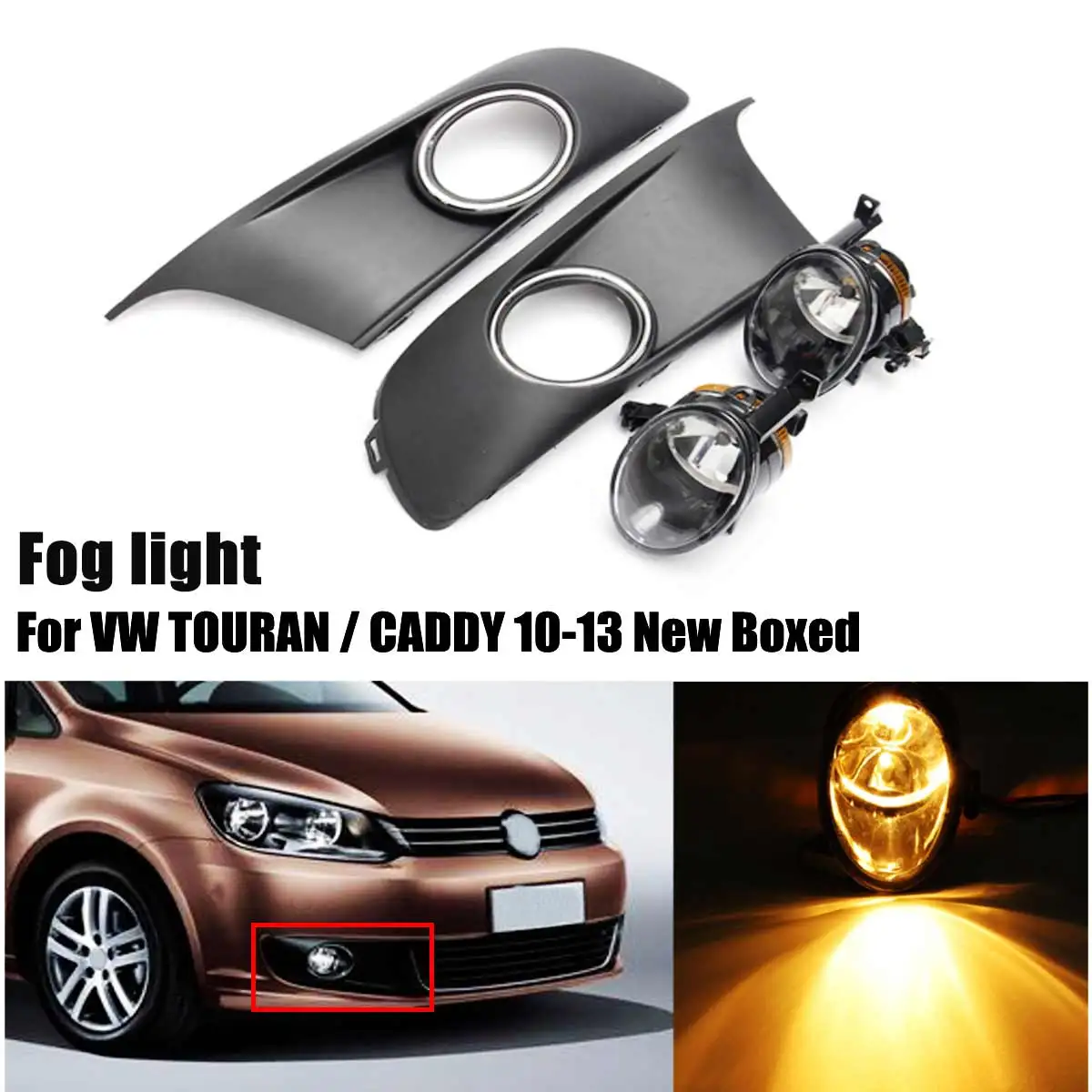 

A Pair 12V 55W Fog Lights Lamps with Front Fog Light Frame Covers Trim Kit For VW TOURAN / CADDY 2010 2011 2012 2013