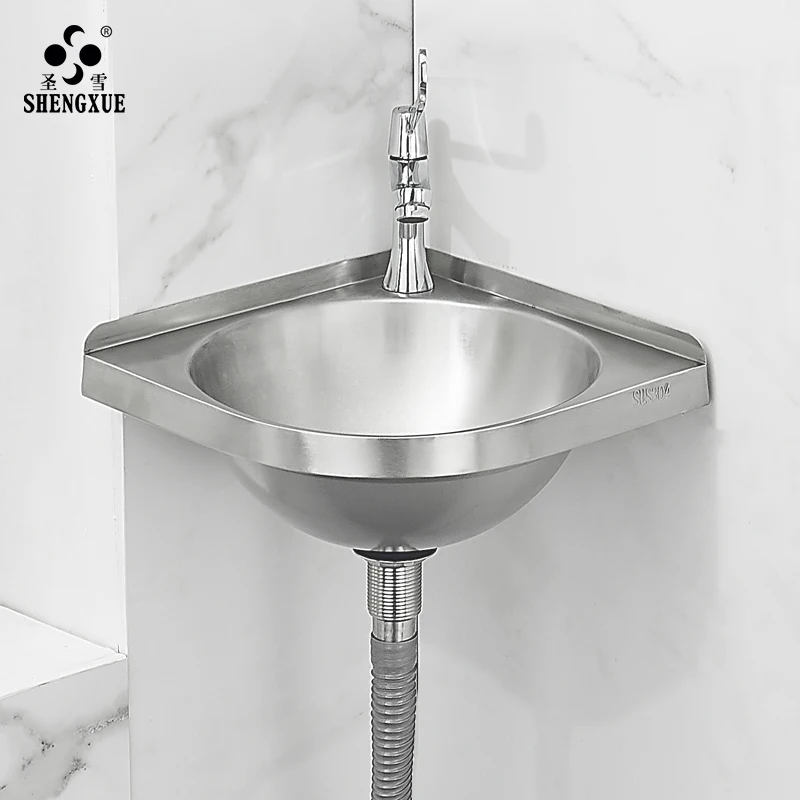 

32x32x13.5 304 Stainless Steel Wall Hung Washbasin Balcony Triangular Basin Toilet Small Family Washbasin Wall Hung Basin
