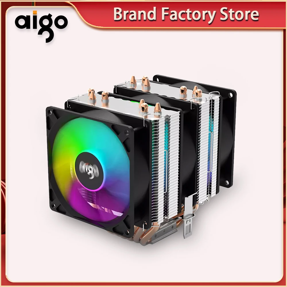 Aigo Gale Torre Dupla Heatpipes Rgb Cpu Cooler pc Radiador de Refrigeração 4pin Pwm 90 mm Ventilador Intel 1150 1155 1156 1366 Am2 Am3 Am4 Amd Ventiladores e resfriadores