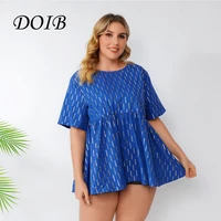doib women blue t shirt plus size blue ruffle loose casual tees 2021 summer large size shirt