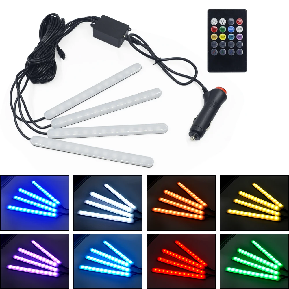 Светодиодная лента RGB для салона автомобиля неоновый шнур противотуманных фар 4